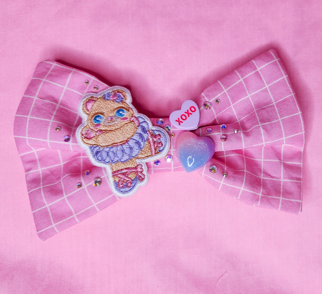 Ballerina bear grid print spank kei hair bow