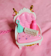 Load image into Gallery viewer, Pink dollhouse chair bling necklace