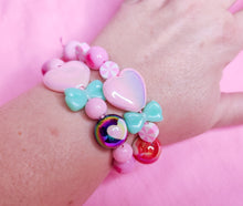 Load image into Gallery viewer, Christmas pink heart peppermint dollcore stretch kandi bracelet