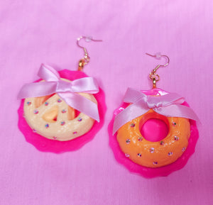 Pastries on plates earrings, chunky bling bimbo drag queen accessories