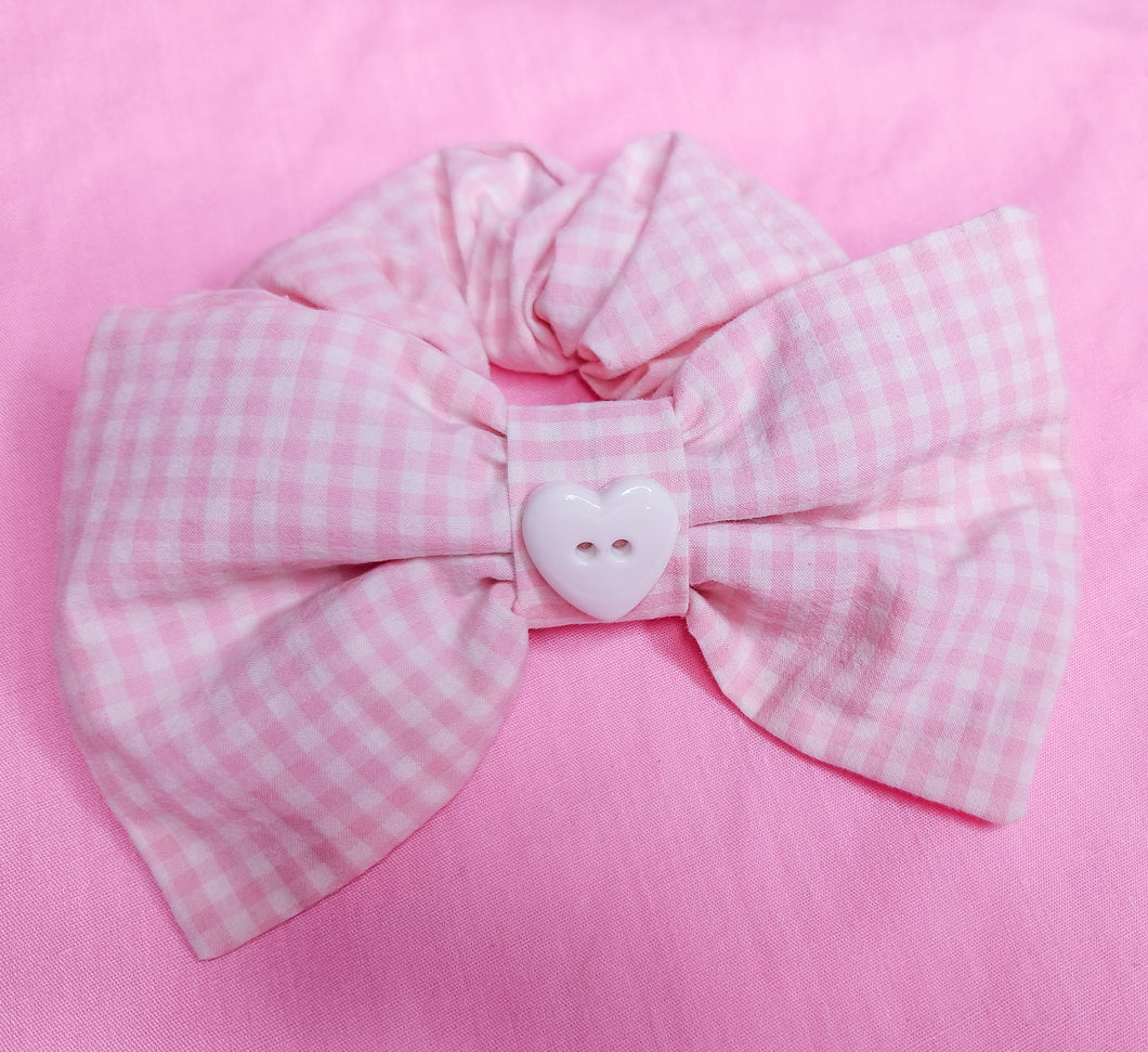 Pink gingham cottagecore 90's scrunchie hair bow