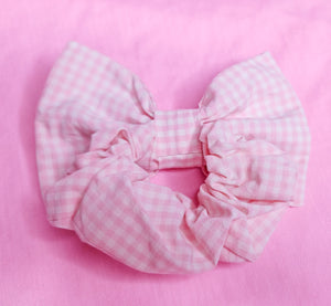 Pink gingham cottagecore 90's scrunchie hair bow
