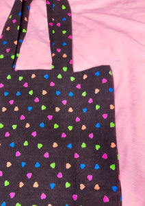 Black neon hearts fairy spank kei 80's tote bag