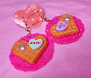 Waffles on plates lovecore earrings, chunky bling bimbo drag queen accessories