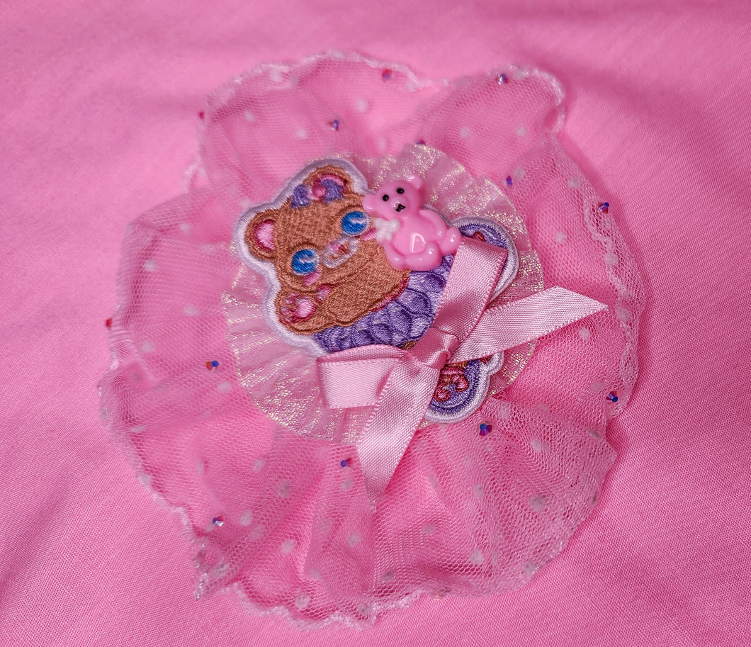 Ballerina bear iridescent pink lace 2-way clip