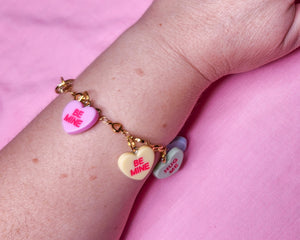 Conversation hearts gold Valentine lovecore charm bracelet