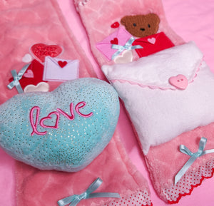 Pink hearts maximalist minky scarf, fairy spank kei j-fashion
