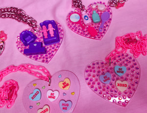 Pink Conversation hearts necklace, fairy spank kei lovecore