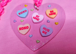 Pink Conversation hearts necklace, fairy spank kei lovecore