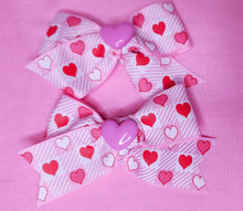 Load image into Gallery viewer, Set of 2 pink gingham ribbon Valentine&#39;s Day hair bows, lovecore cottagecore