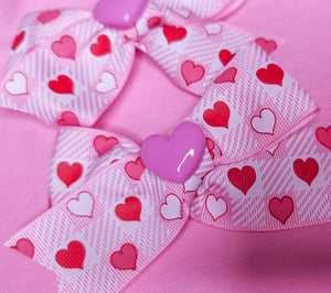 Set of 2 pink gingham ribbon Valentine's Day hair bows, lovecore cottagecore