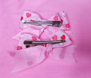 Set of 2 pink gingham ribbon Valentine's Day hair bows, lovecore cottagecore