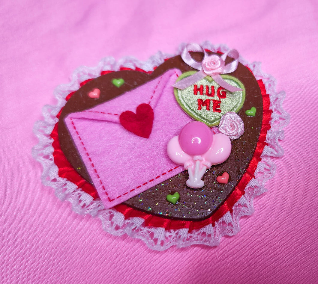 Chocolate lovecore Valentine envelope 2-way clip brooch