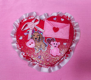 Red puppy Valentine envelope 2-way clip brooch