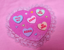 Load image into Gallery viewer, Pink Conversation hearts 2-way clip brooch
