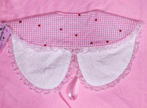 Pink gingham embroidered heart lovecore fairy kei detachable collar