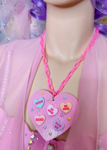 Pink Conversation hearts necklace, fairy spank kei lovecore