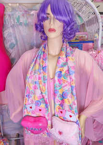 Conversation Hearts maximalist minky scarf, fairy spank kei j-fashion