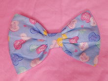 Load image into Gallery viewer, Blue pastel conversation hearts lovecore Valentine&#39;s Day hair bow