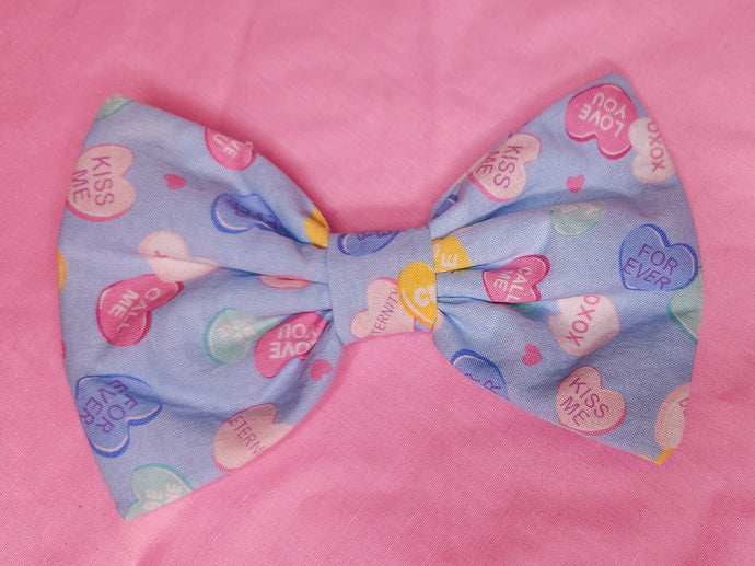 Blue pastel conversation hearts lovecore Valentine's Day hair bow