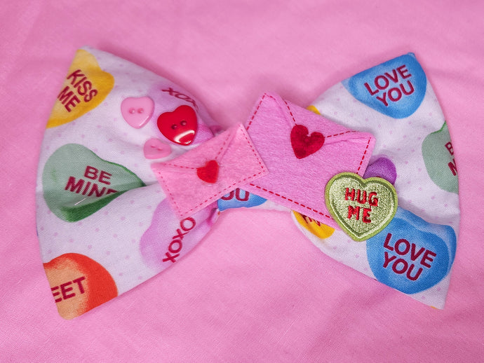 Decorated rainbow conversation hearts envelope lovecore Valentine's Day hair bow