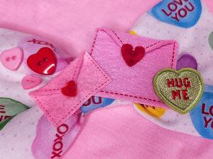 Decorated rainbow conversation hearts envelope lovecore Valentine's Day hair bow