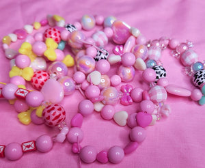 Pink gingham bow bling cottagecore coquette lovecore kandi stretch bracelet