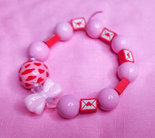 Load image into Gallery viewer, Red envelope heart pink bling bow lovecore kandi stretch bracelet