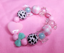 Load image into Gallery viewer, Mint candy cow cottagecore coquette lovecore kandi stretch bracelet