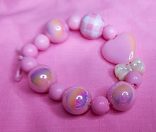 Load image into Gallery viewer, Pink gingham heart bow cottagecore coquette lovecore kandi stretch bracelet