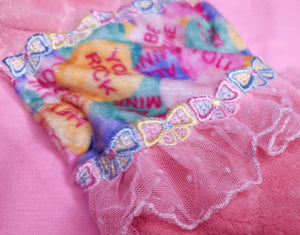 Pink hearts maximalist minky scarf, fairy spank kei j-fashion