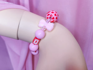 Red envelope heart pink bling bow lovecore kandi stretch bracelet