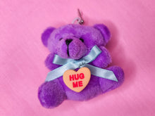 Load image into Gallery viewer, Purple plush teddy bear earrings, chunky valentine lovecore drag queen jewelry