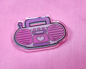 Glitter pink Boombox 90's acrylic pin, Miss Jediflip collab, 90's brooch, fairy spank kei