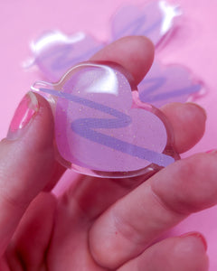 Glitter swoosh heart acrylic pin, Miss Jediflip collab, 90s badge fairy spank kei