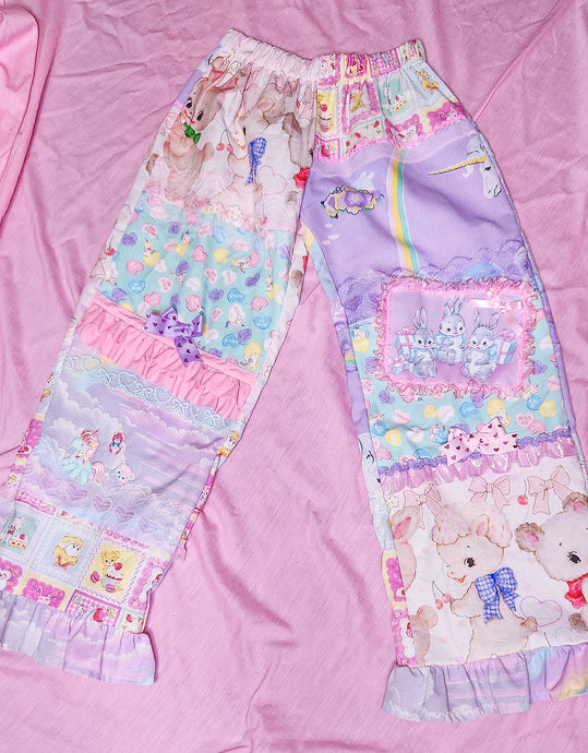 Pastel rainbow patchwork pants, fairy spank kei size S