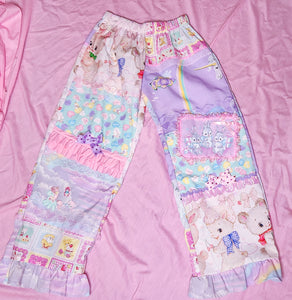 Pastel rainbow patchwork pants, fairy spank kei size S