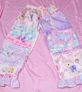 Pastel rainbow patchwork pants, fairy spank kei size S