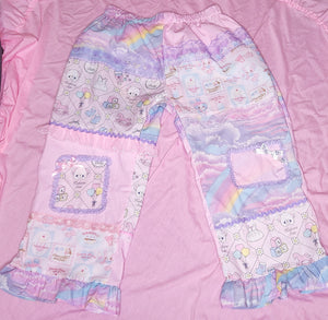 Pastel rainbow patchwork pants, fairy spank kei size XL