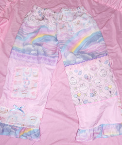 Pastel rainbow patchwork pants, fairy spank kei size XL