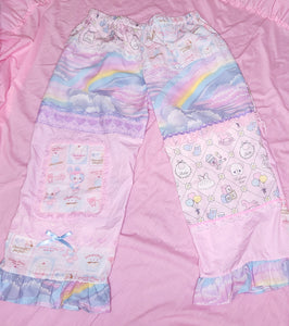 Pastel rainbow patchwork pants, fairy spank kei size XL