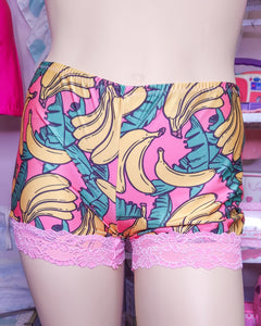 Pink banana print hotpants, size XL 2X