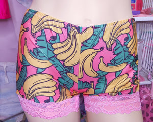 Pink banana print hotpants, size XL 2X