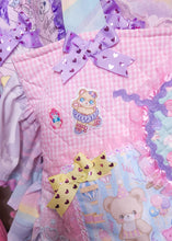 Load image into Gallery viewer, Pink gingham sweet lolita retro bear collage quilted ruffle tote bag