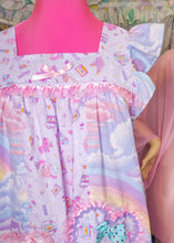 Load image into Gallery viewer, Pastel rainbow 90&#39;s carousel collage spank kei paneled 80s nightie dress size M