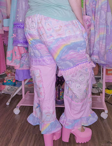 Pastel rainbow patchwork pants, fairy spank kei size XL