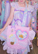 Load image into Gallery viewer, Pink gingham sweet lolita retro bear collage quilted ruffle tote bag