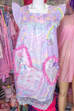 Load image into Gallery viewer, Pastel rainbow conversation hearts collage spank kei paneled 80s nightie dress size S