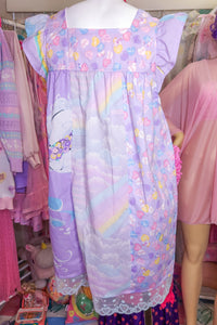 Pastel rainbow conversation hearts collage spank kei paneled 80s nightie dress size S