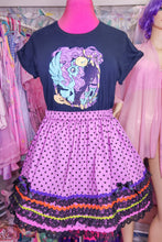 Load image into Gallery viewer, Purple/black polka dot lace/rickrack Halloween Spank kei skirt size L